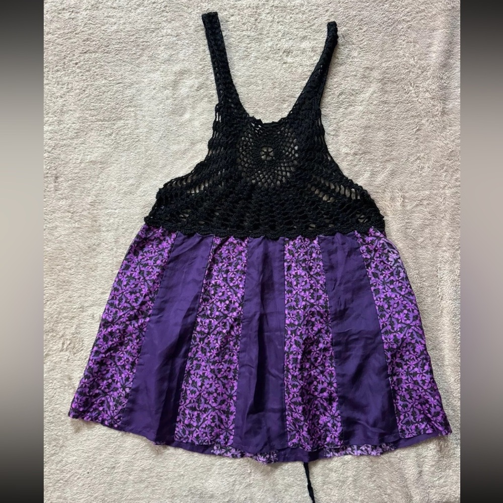 FREE PEOPLE Women’s Purple Silk Open-Crocheted Top  Tie-Back Size‎ Small